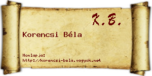 Korencsi Béla névjegykártya