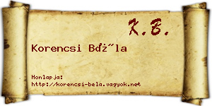Korencsi Béla névjegykártya